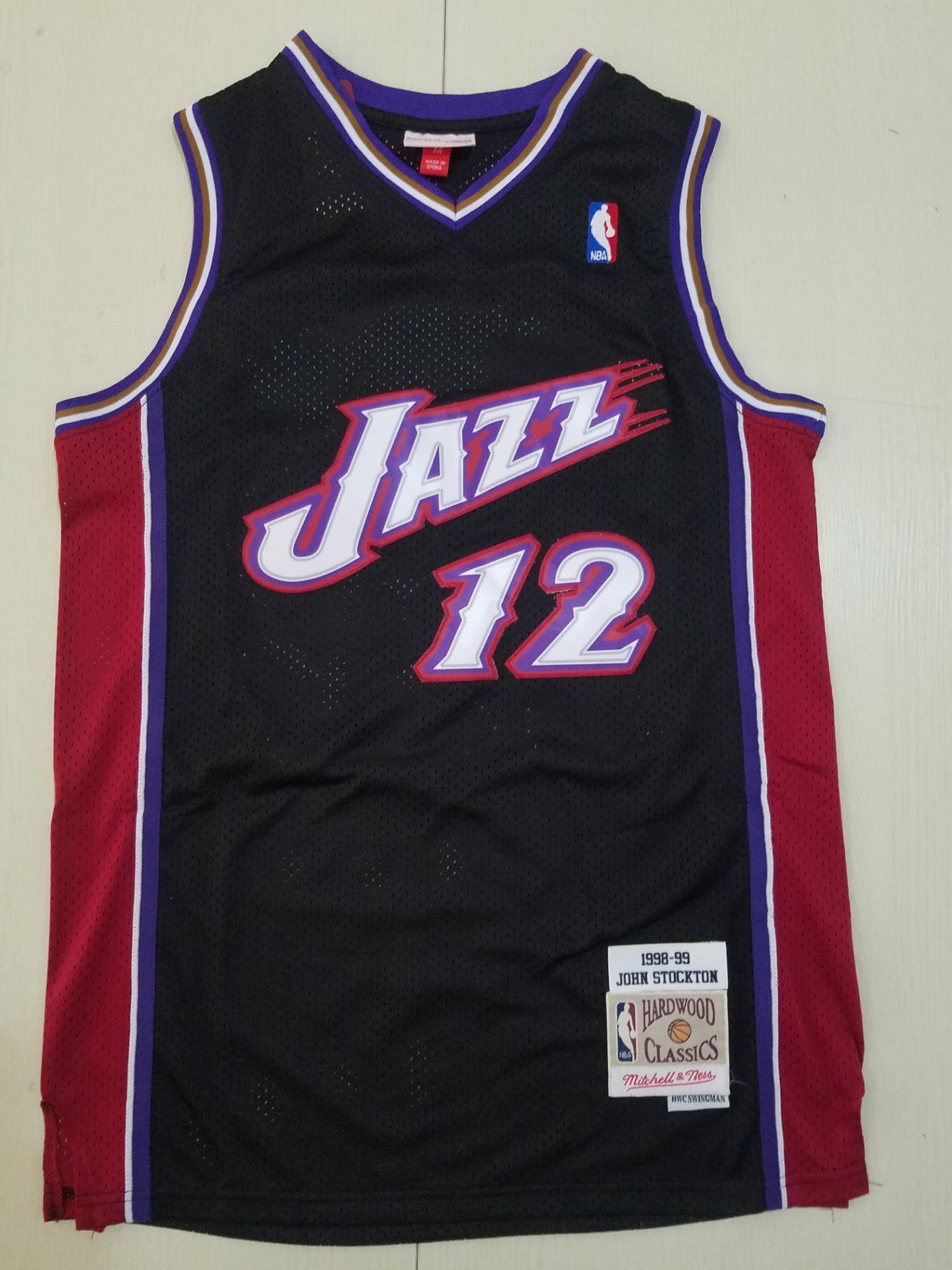 Men Utah Jazz 12 Stockton black Throwback NBA Jerseys